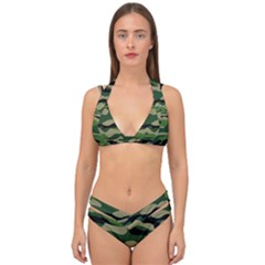 Green Military Vector Pattern Texture Double Strap Halter Bikini Set by Sudhe