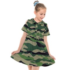 Green Military Vector Pattern Texture Kids  Short Sleeve Shirt Dress by Sudhe