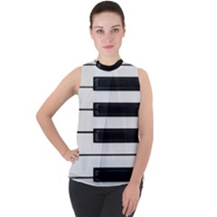 Keybord Piano Mock Neck Chiffon Sleeveless Top