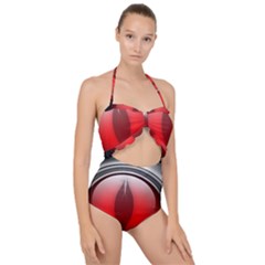 Red Eye Scallop Top Cut Out Swimsuit by Sudhe