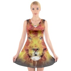 Fractal Lion V-neck Sleeveless Dress by Sudhe