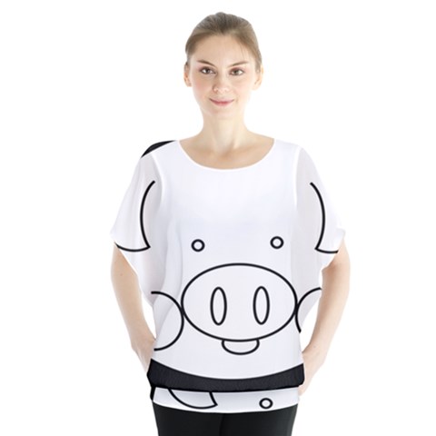 Pig Logo Batwing Chiffon Blouse by Sudhe