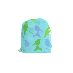 Bird Watching - Light Blue Green- Drawstring Pouch (small) by WensdaiAmbrose