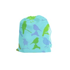 Bird Watching - Light Blue Green- Drawstring Pouch (medium) by WensdaiAmbrose