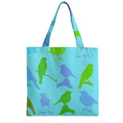 Bird Watching - Light Blue Green- Zipper Grocery Tote Bag by WensdaiAmbrose