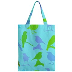 Bird Watching - Light Blue Green- Zipper Classic Tote Bag by WensdaiAmbrose