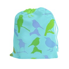 Bird Watching - Light Blue Green- Drawstring Pouch (xxl) by WensdaiAmbrose