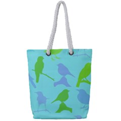 Bird Watching - Light Blue Green- Full Print Rope Handle Tote (small) by WensdaiAmbrose