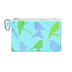 Bird Watching - Light Blue Green- Canvas Cosmetic Bag (medium) by WensdaiAmbrose