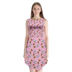 Lamb Pattern Pink Sleeveless Chiffon Dress  