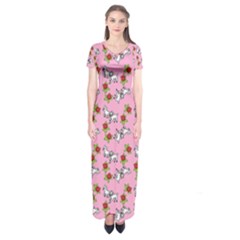 Lamb Pattern Pink Short Sleeve Maxi Dress