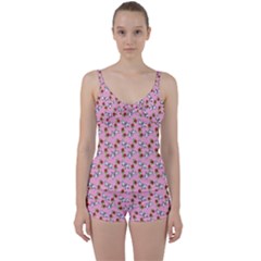 Lamb Pattern Pink Tie Front Two Piece Tankini by snowwhitegirl