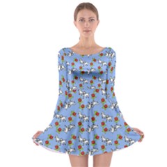 Lamb Pattern Blue Long Sleeve Skater Dress by snowwhitegirl