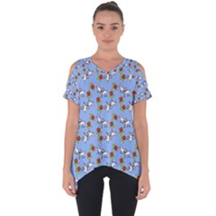 Lamb Pattern Blue Cut Out Side Drop Tee by snowwhitegirl