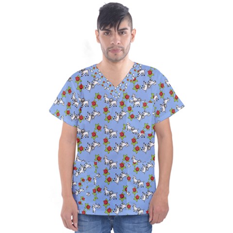 Lamb Pattern Blue Men s V-neck Scrub Top by snowwhitegirl