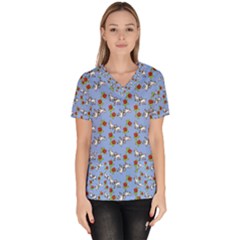 Lamb Pattern Blue Women s V-neck Scrub Top by snowwhitegirl