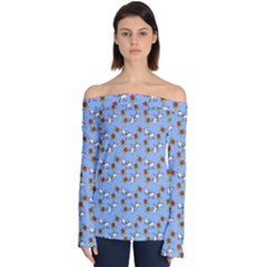 Lamb Pattern Blue Off Shoulder Long Sleeve Top by snowwhitegirl