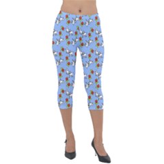 Lamb Pattern Blue Lightweight Velour Capri Leggings  by snowwhitegirl