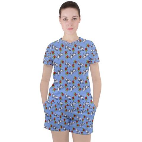 Lamb Pattern Blue Women s Tee And Shorts Set by snowwhitegirl