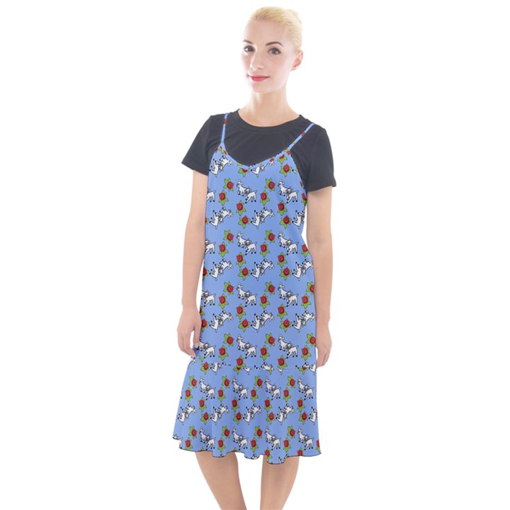 Lamb Pattern Blue Camis Fishtail Dress