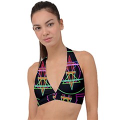 Drawing Of A Color Mandala On Black Halter Plunge Bikini Top