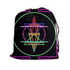 Drawing Of A Color Mandala On Black Drawstring Pouch (xxl) by Sudhe