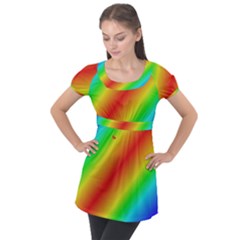 Background Diagonal Refraction Puff Sleeve Tunic Top