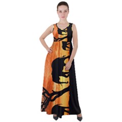 Family Of African Elephants Empire Waist Velour Maxi Dress