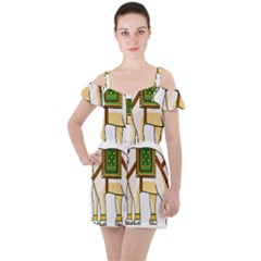 Elephant Indian Animal Design Ruffle Cut Out Chiffon Playsuit by Sudhe