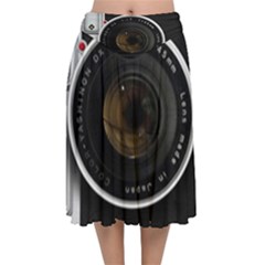 Vintage Camera Velvet Flared Midi Skirt by Sudhe