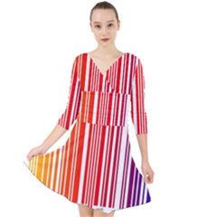 Colorful Gradient Barcode Quarter Sleeve Front Wrap Dress by Sudhe