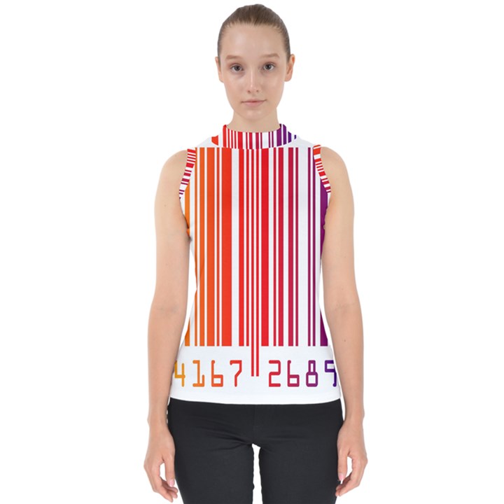 Colorful Gradient Barcode Mock Neck Shell Top