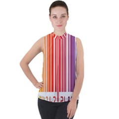 Colorful Gradient Barcode Mock Neck Chiffon Sleeveless Top