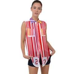 Colorful Gradient Barcode Sleeveless Chiffon Button Shirt