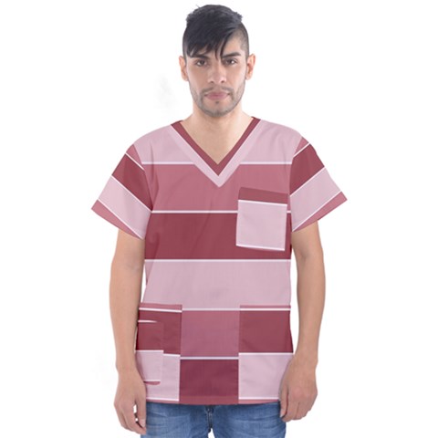 Striped Shapes Wide Stripes Horizontal Geometric Men s V-neck Scrub Top by Sudhe