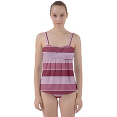 Striped Shapes Wide Stripes Horizontal Geometric Twist Front Tankini Set by Sudhe