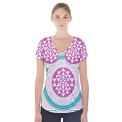 Mandala Design Arts Indian Short Sleeve Front Detail Top by Sudhe