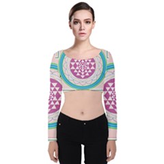 Mandala Design Arts Indian Velvet Long Sleeve Crop Top by Sudhe