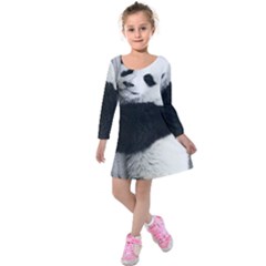 Panda Bear Sleeping Kids  Long Sleeve Velvet Dress by Sudhe