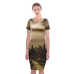 Borobudur Temple  Indonesia Classic Short Sleeve Midi Dress