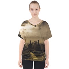 Borobudur Temple  Indonesia V-neck Dolman Drape Top by Sudhe