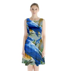 Loving Birds Sleeveless Waist Tie Chiffon Dress by Sudhe