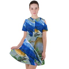 Loving Birds Short Sleeve Shoulder Cut Out Dress  by Sudhe