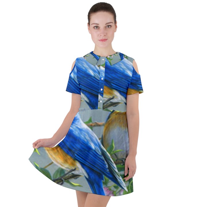 Loving Birds Short Sleeve Shoulder Cut Out Dress 