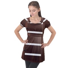 Minimalis Brown Door Puff Sleeve Tunic Top