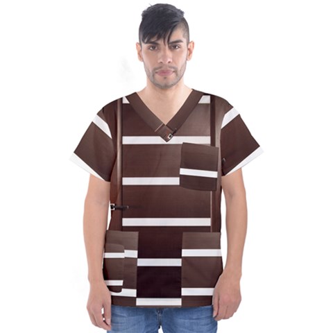 Minimalis Brown Door Men s V-neck Scrub Top by Sudhe