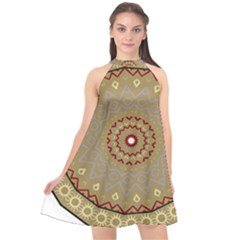 Mandala Art Ornament Pattern Halter Neckline Chiffon Dress  by Sudhe