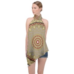 Mandala Art Ornament Pattern Halter Asymmetric Satin Top