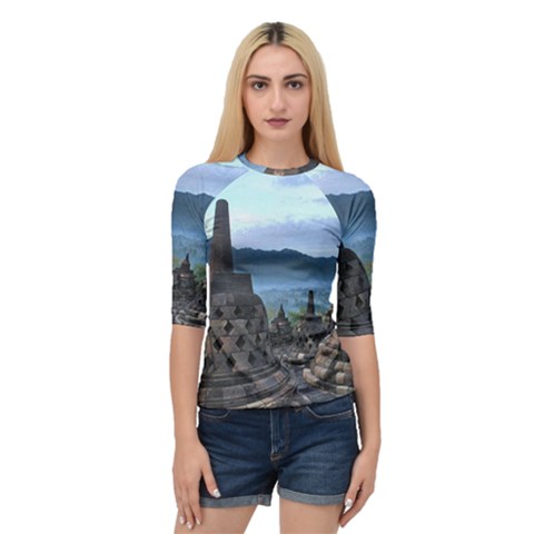 Borobudur Temple  Morning Serenade Quarter Sleeve Raglan Tee by Sudhe