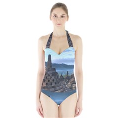 Borobudur Temple  Morning Serenade Halter Swimsuit by Sudhe